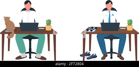 Business man at desk flat color vector faceless character set Stock Vector