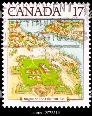 MOSCOW, RUSSIA - FEBRUARY 28, 2021: Postage stamp printed in Canada shows Map of the town, circa 1981 Stock Photo