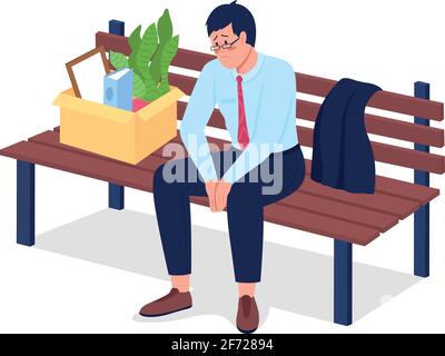 Sad fired employee sitting on bench flat color vector detailed character Stock Vector