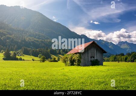 Old wooden alpine hut Bavaria Germany Stock Photo