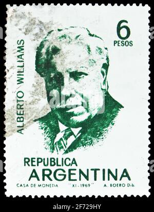 MOSCOW, RUSSIA - FEBRUARY 28, 2021: Postage stamp printed in Argentina shows Alberto Williams (1862-1952), Argentine Musicians serie, circa 1969 Stock Photo