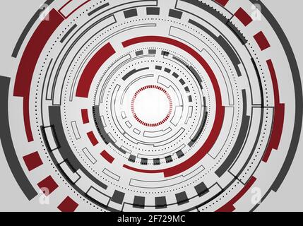 Abstract technology futuristic concept gray and red circles HUD display interface for communication and innovation cyber on white background. Vector i Stock Vector