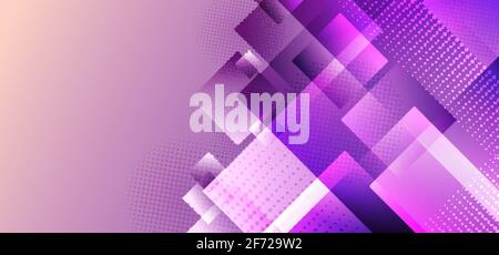 Abstract purple squares geometric overlapping layers with glowing light background. Vector illustration Stock Vector