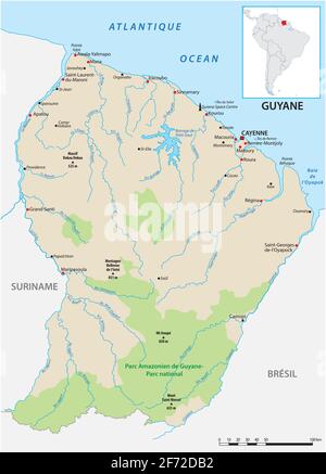 detailed vector map of the South American state of French Guiana Stock Vector