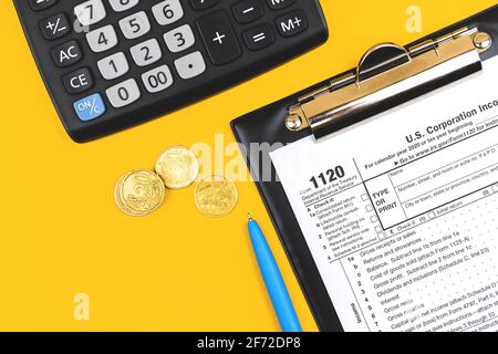 Business background US corporation income tax return form 1120 photo Stock Photo