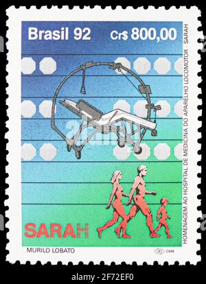 MOSCOW, RUSSIA - JANUARY 20, 2021: Postage stamp printed in Brazil shows Sarah Kubitshchek Tribute, circa 1992 Stock Photo