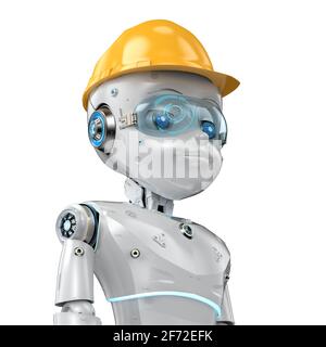 3d rendering engineer robot wearing yellow safety helmet Stock Photo