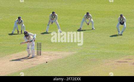 4 April, 2021. London, UK. Hashim Amla batting as Surrey take on Middlesex in a pre-season cricket friendly at the Kia Oval, day three. David Rowe/Alamy Live News. Stock Photo