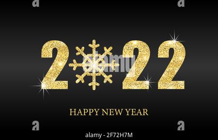 Happy new year 2022 banner. Gold festive numbers design with gold snowflake. Design template Celebration typography poster, banner or greeting card fo Stock Photo