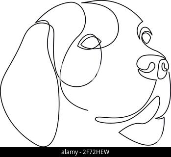 Continuous line Beagle. Single line minimal style dog vector illustration. Portrait Stock Vector