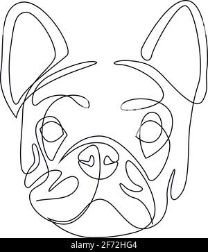 French bulldog one continuous single drawn line art vector illustration. Dog head doodle one line style Stock Vector
