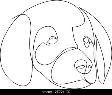 Single continuous line drawing of cute labrador retriever puppy dog head for logo identity. Purebred dog mascot concept for pedigree friendly pet icon Stock Vector