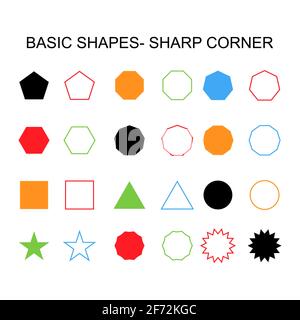Basic shapes - sharp corner set icon, vector geometrical collection. vector illustration sign isolated on white background . Stock Vector