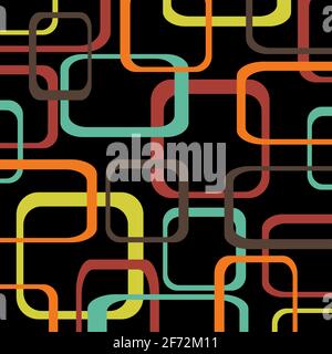 Retro pattern black background with squares - rounded. Stock Vector