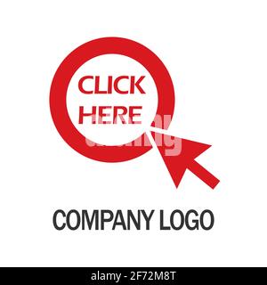 click here with arrow company logo design template, Business illustration vector icon . Stock Vector