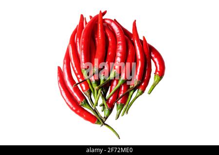 A slide of red chili peppers on a light background. View from above. Stock Photo