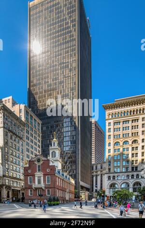 Old State House, 206 Washington Street, is a tourist attraction in downtown Boston, Massachusetts. Stock Photo