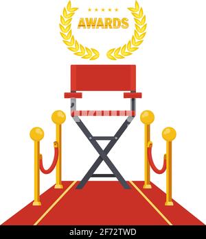 Film directors chair on red carpet. Producer, director and screenwriter. Stock Vector