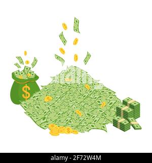 Huge packs of paper money. Bundle with cash bills. Stock Vector