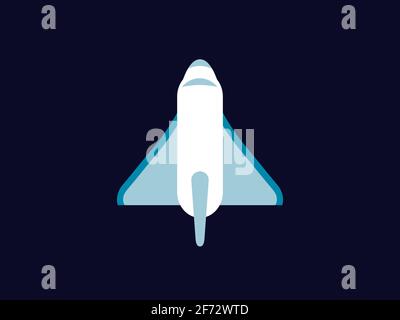Space shuttle color icon. Exploration, space travel concept. Spaceship launching. Cartoon rocket flying in the sky. Dark blue background. Vector Stock Vector