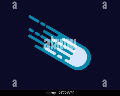 Comet color icon. Star falling from the sky. Cartoon outer space object. Meteor, fireball, asteroid. Dark blue background. Starlight trail. Vector Stock Vector
