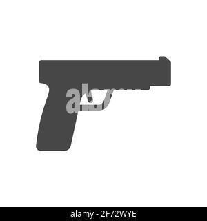 Gun black vector icon. Pistol handgun or revolver symbol. Stock Vector