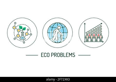 Eco problems color line icons conceptt. Environmental issues.  Stock Vector