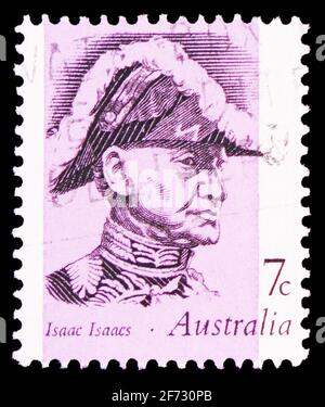 MOSCOW, RUSSIA - JANUARY 12, 2021: Postage stamp printed in Australia shows Sir Isaac Alfred Isaacs (1855-1948), Ninth Governor, Famous Australians se Stock Photo