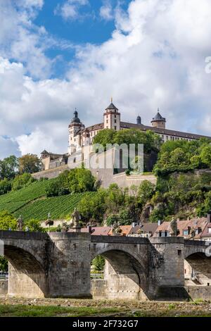 Marienberg Fortress on the Main, Old Main Bridge, Wuerzburg, Lower Franconia, Bavaria Stock Photo