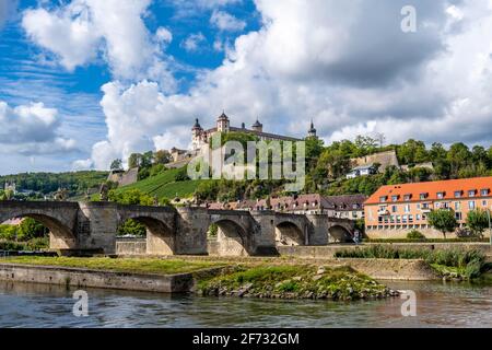 Marienberg Fortress on the Main, Old Main Bridge, Wuerzburg, Lower Franconia, Bavaria Stock Photo