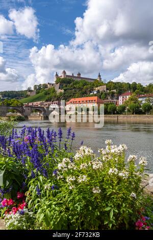 Marienberg Fortress on the Main, Old Main Bridge, Wuerzburg, Lower Franconia, Bavaria Stock Photo