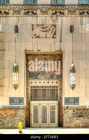 Cincinnati & Suburban Bell Telephone Building, 209 West Seventh Street, a landmark on the National Register of Historic Places Stock Photo