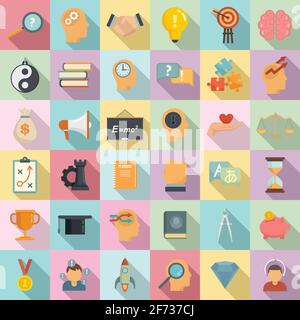 Life skills icons set, flat style Stock Vector