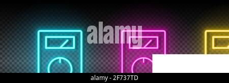 multimeter, tester, voltmeter vector icon yellow, pink, blue neon set. Tools vector icon on dark transparency background Stock Vector