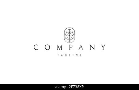 Vector logo on which an abstract image of the brain in an oval in a linear style. Stock Vector