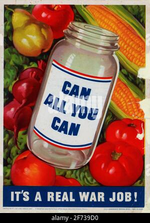 A vintage WW2 poster informing people about food waste,, saying Can All You Can Stock Photo