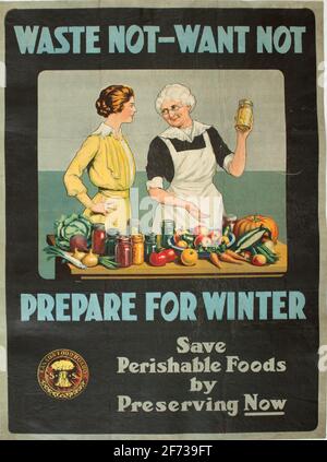 A vintage WW2 poster informing people about food waste Stock Photo