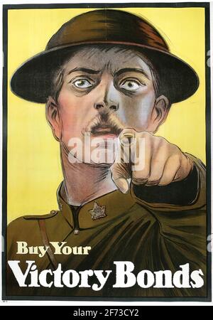 A vintage Canadian WW1 poster envouraging people to buy war bonds with Victory Bonds Stock Photo