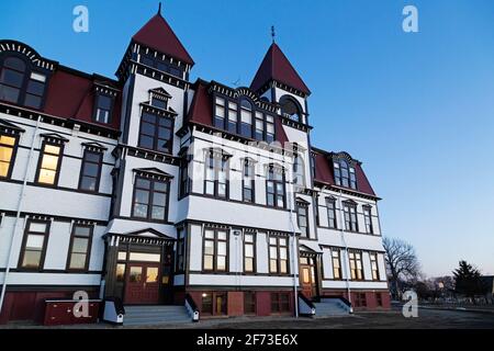 Exterior of the Lunenburg Academy in Nova Scotia, Canada. The Victorian academy building dates from 1895. Stock Photo