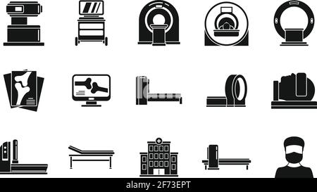 Medical magnetic resonance imaging icons set, simple style Stock Vector