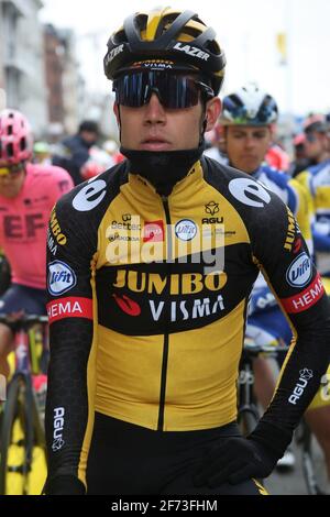 Wout Van Aert of Jumbo - Visma during the UCI Ronde van Vlaanderen - Tour des Flandres 2021, cycling race, Antwerp - Oudenaarde on April, 4, 2021 in Oudenaarde, Belgium - Photo Laurent Lairys / DPPI / LiveMedia Stock Photo