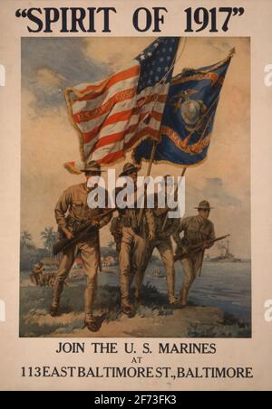 A vintage american WW2 recruitment poster for the US Marines Stock Photo