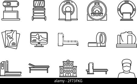 Mri scan icons set, outline style Stock Vector