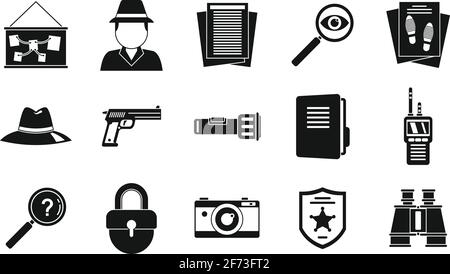 Crime investigator icons set, simple style Stock Vector