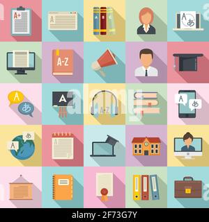 Foreign language teacher icons set, flat style Stock Vector