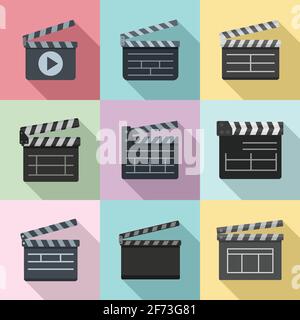 Clapper icons set, flat style Stock Vector