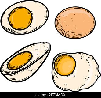 Set of Illustrations of chicken eggs in engraving style. Design element for poster, card, banner, sign. Vector illustration Stock Vector