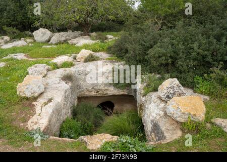 An ancient burial cave in the archeological site Khirbat Umm Burj, Israel Stock Photo