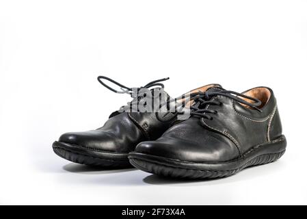 Black leather shoe laces in close-up Stock Photo - Alamy