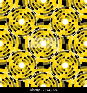 Seamless black, yellow and white pattern in the form of abstract circles. vector Stock Vector